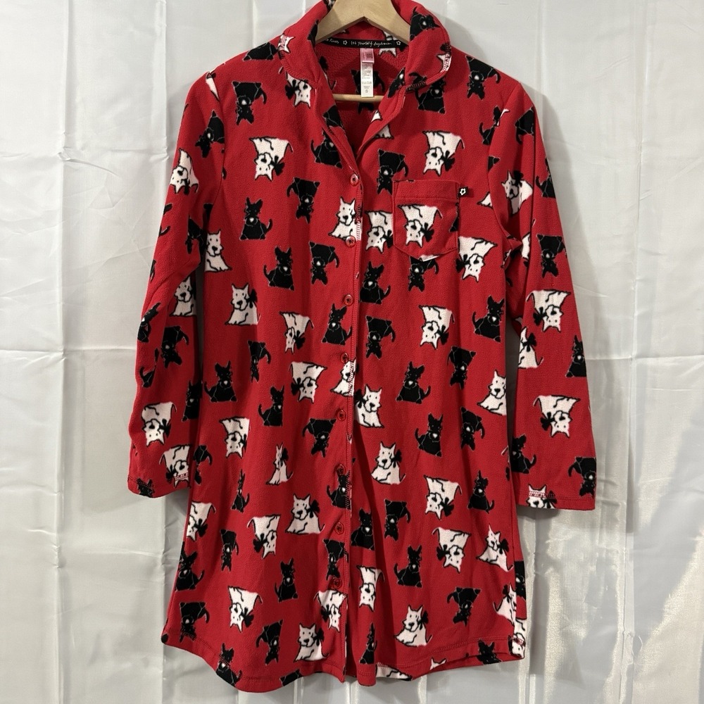 Hue Womens S Sleep Shirt Nightgown‎ Dog Westie Schnauzer Pjs Red Fleece
